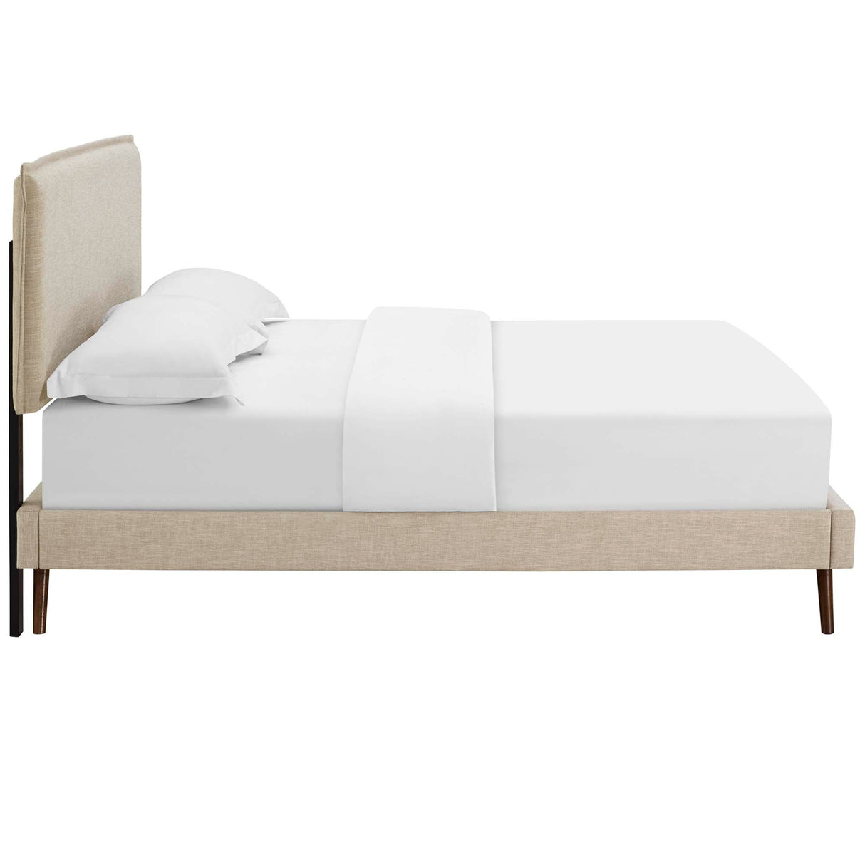 Upholstered Fabric Platform Bed with Round Splayed Legs