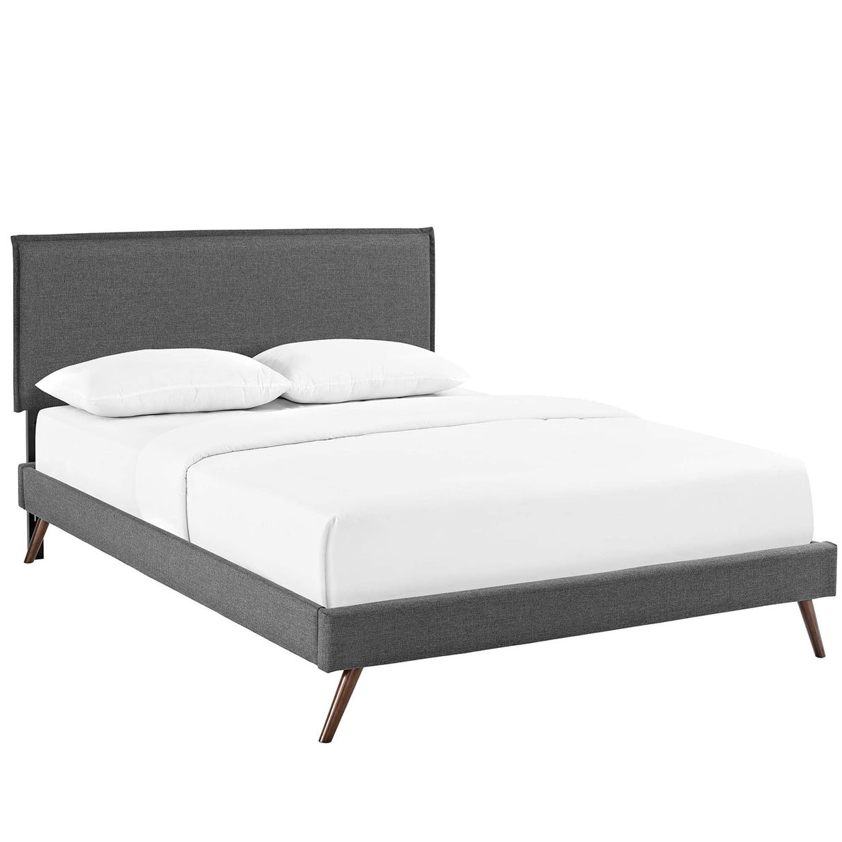 Upholstered Fabric Platform Bed with Round Splayed Legs