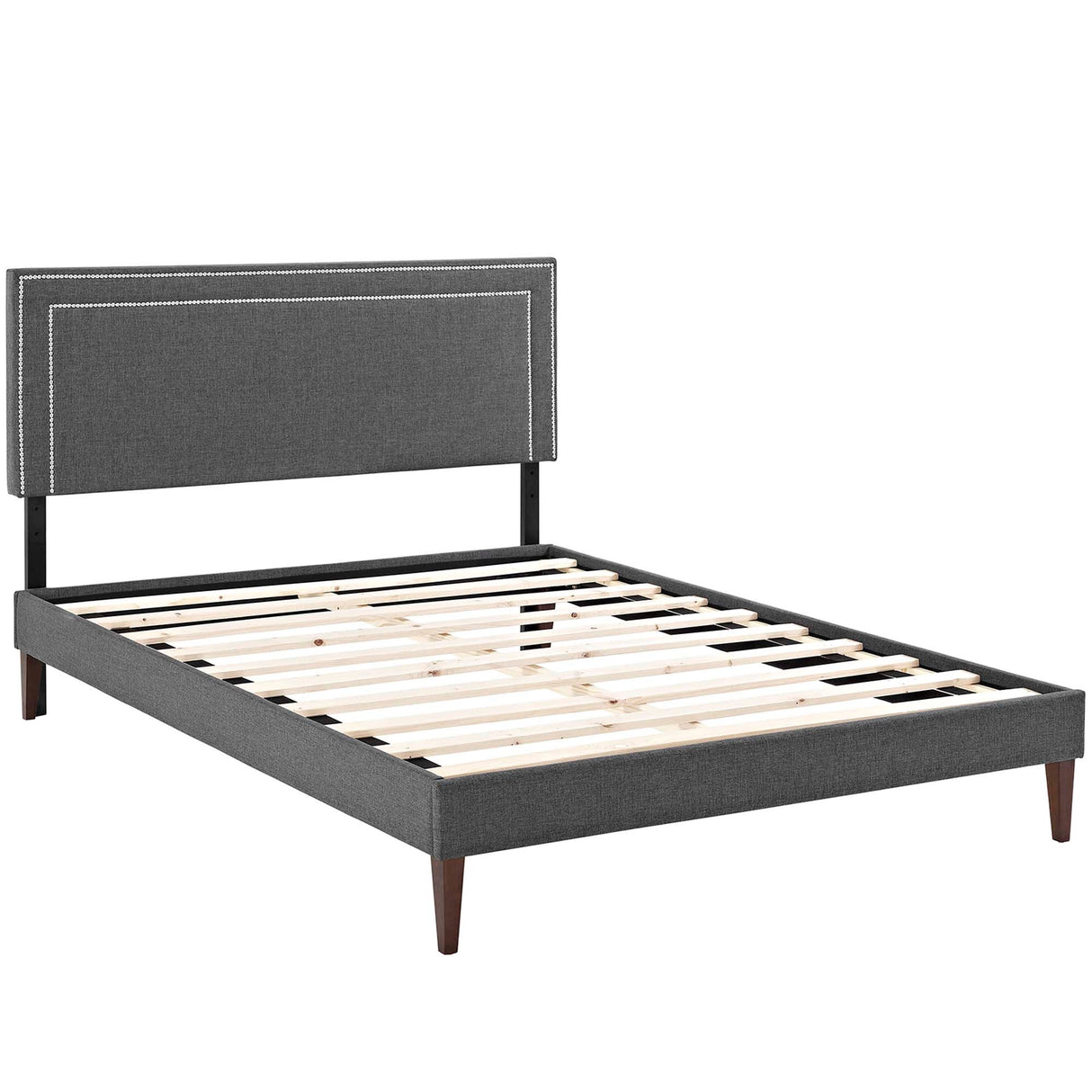 Upholstered Fabric Full Platform Bed with Squared Tapered Legs in Gray