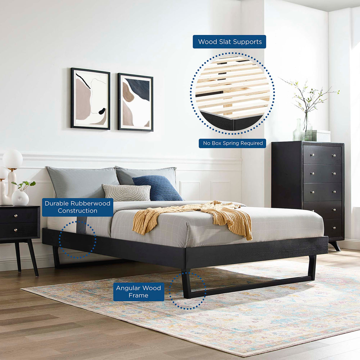 Mid-Century Wood Platform Bed Frame