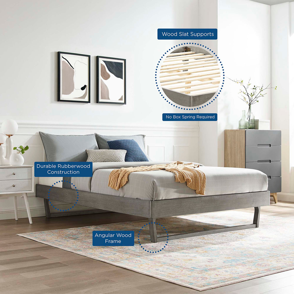 Mid-Century Wood Platform Bed Frame