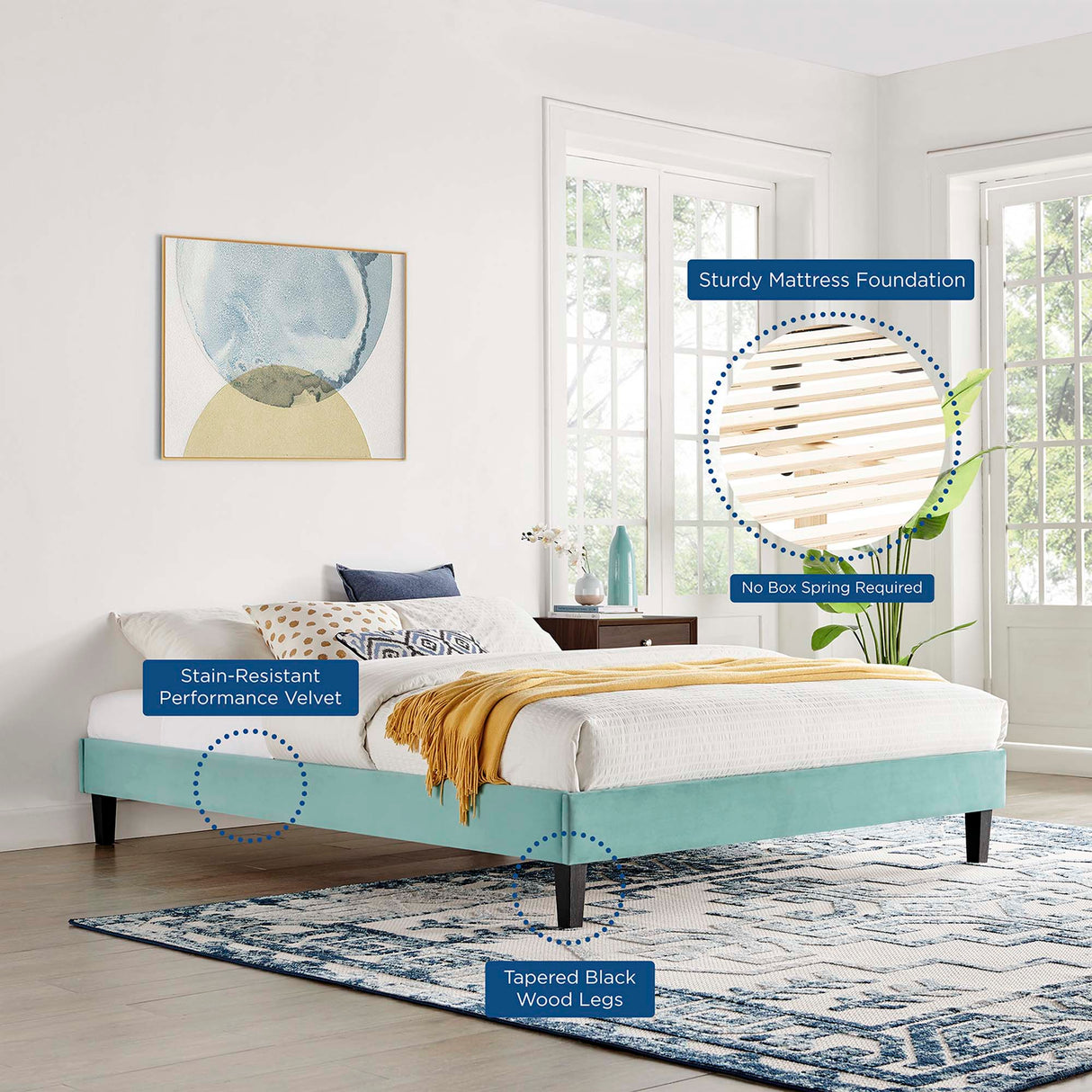 Performance Velvet Upholstered Platform Bed Frame