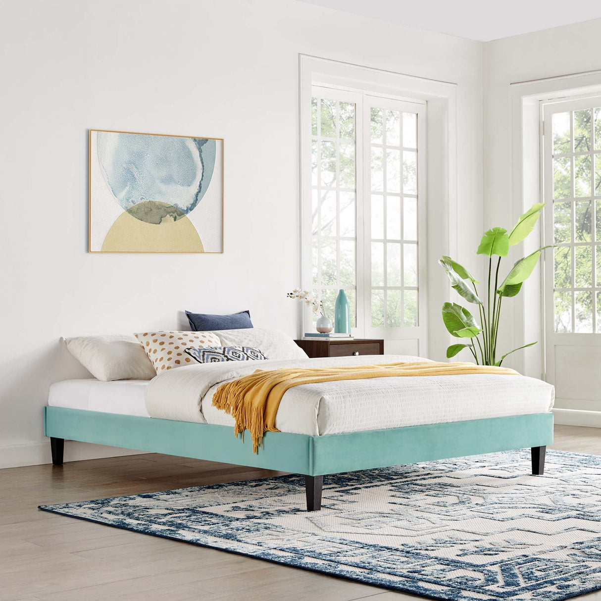 Performance Velvet Upholstered Platform Bed Frame