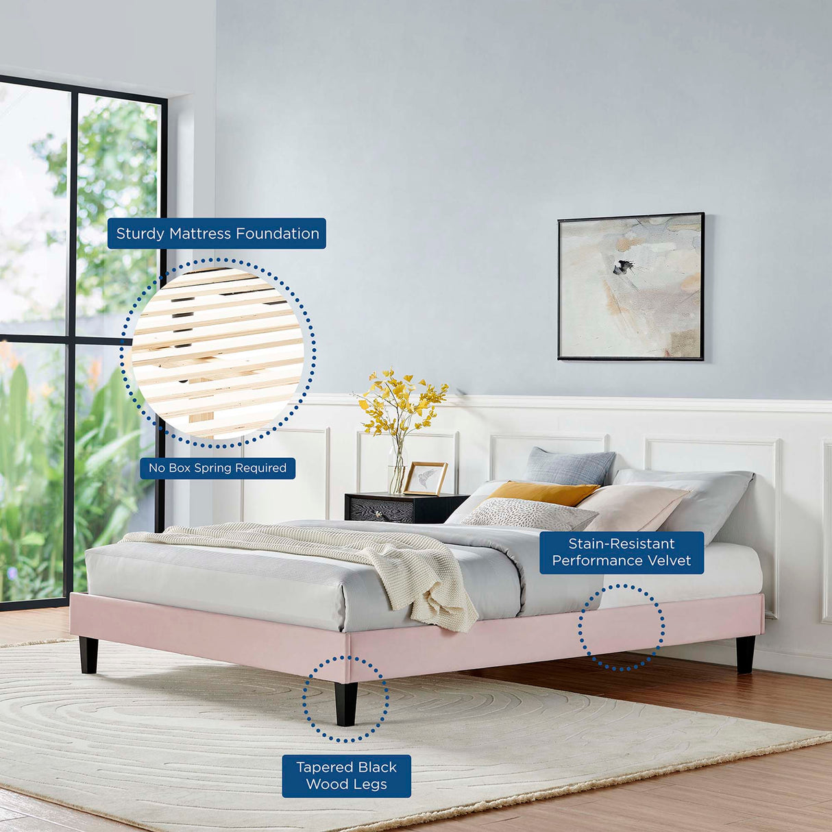 Performance Velvet Upholstered Platform Bed Frame