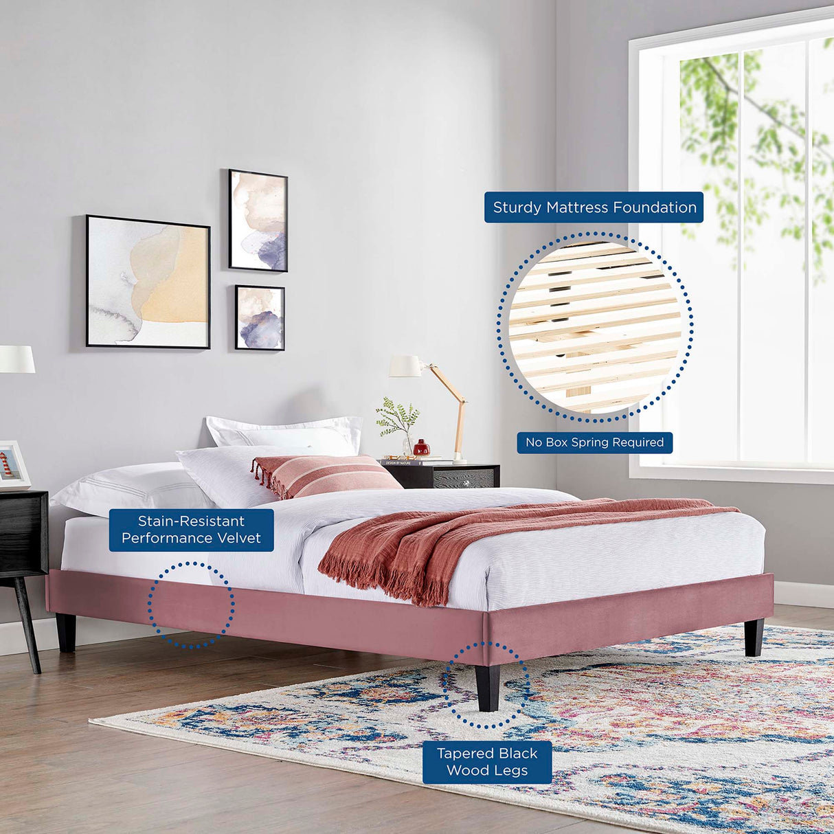 Performance Velvet Upholstered Platform Bed Frame