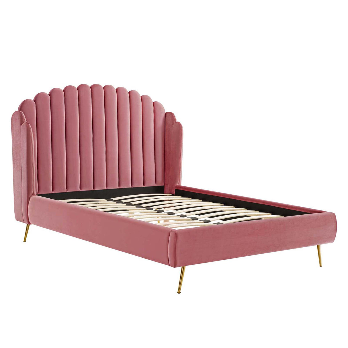 Wingback Channel Tufted Performance Velvet Queen Platform Bed