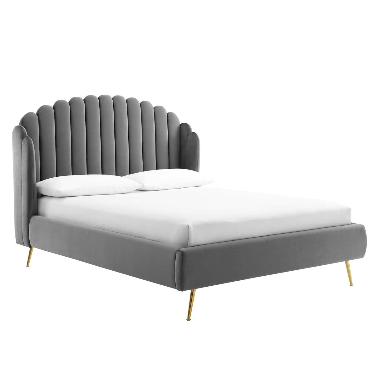 Wingback Channel Tufted Performance Velvet Queen Platform Bed