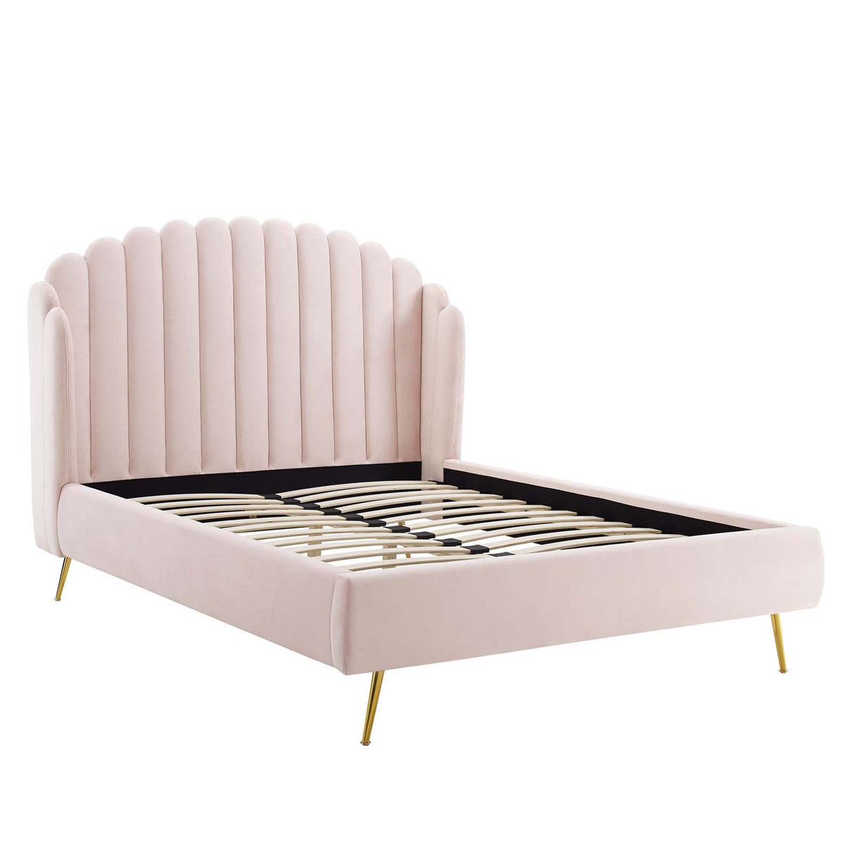 Wingback Channel Tufted Performance Velvet Queen Platform Bed