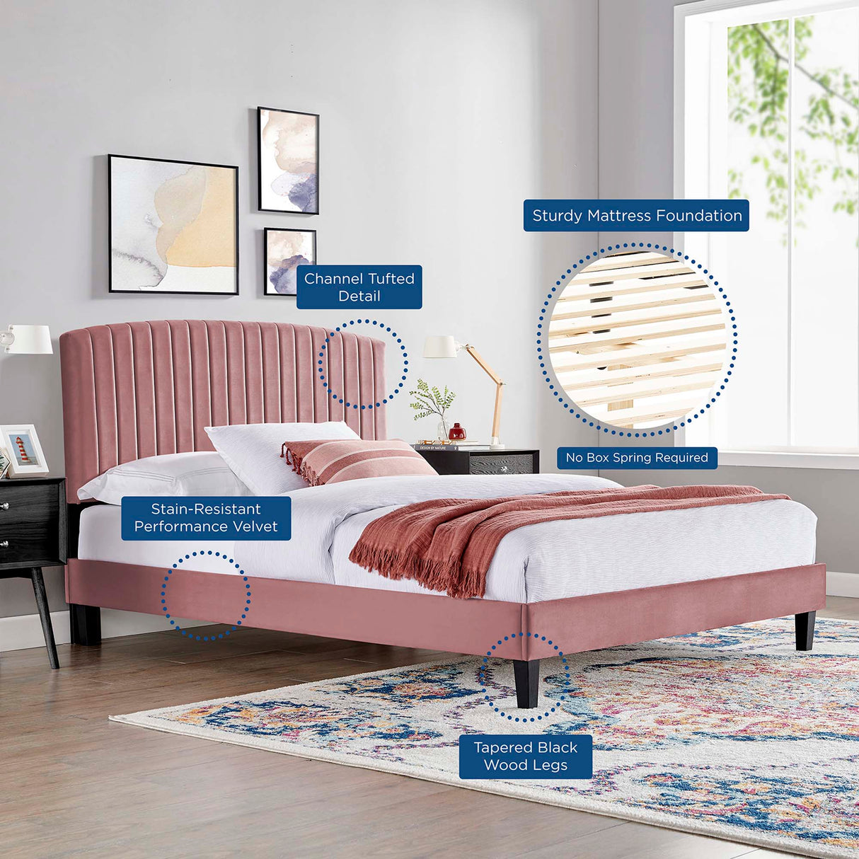 Channel Tufted Performance Velvet Platform Bed