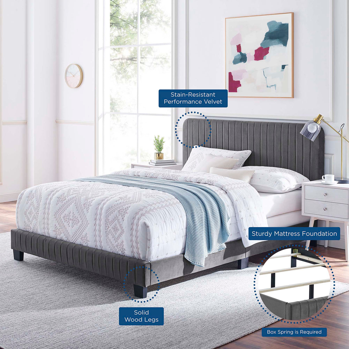 Channel Tufted Performance Velvet Bed