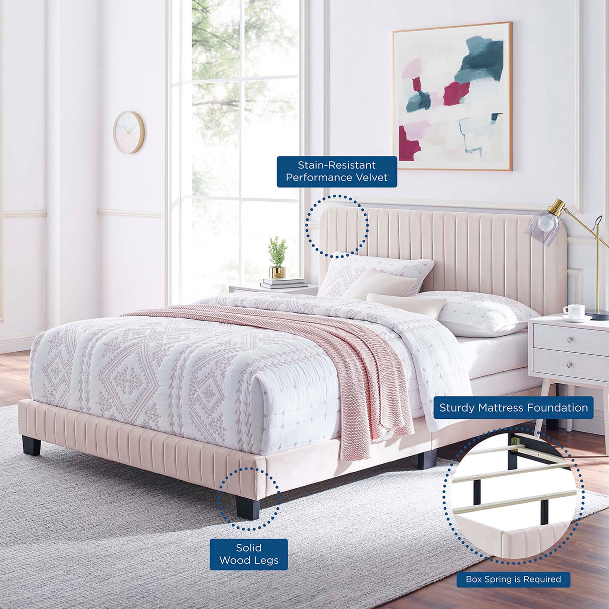 Channel Tufted Performance Velvet Bed