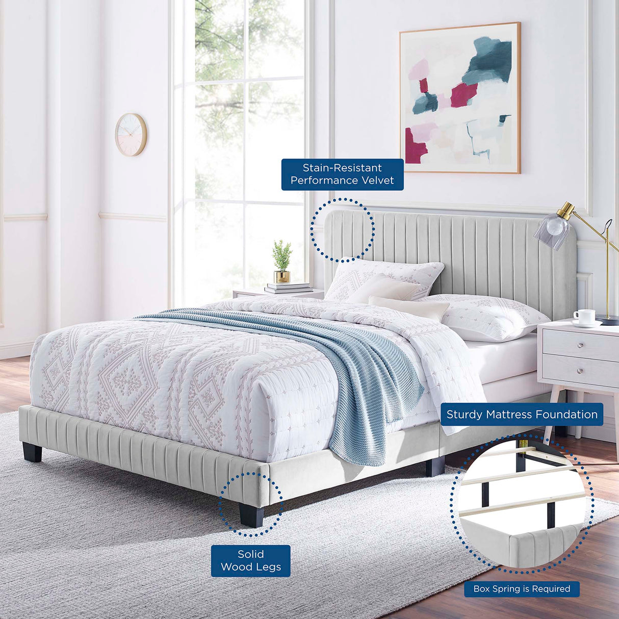 Channel Tufted Performance Velvet Bed