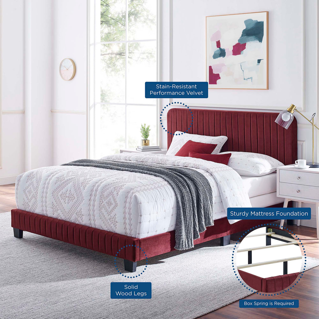 Channel Tufted Performance Velvet Bed