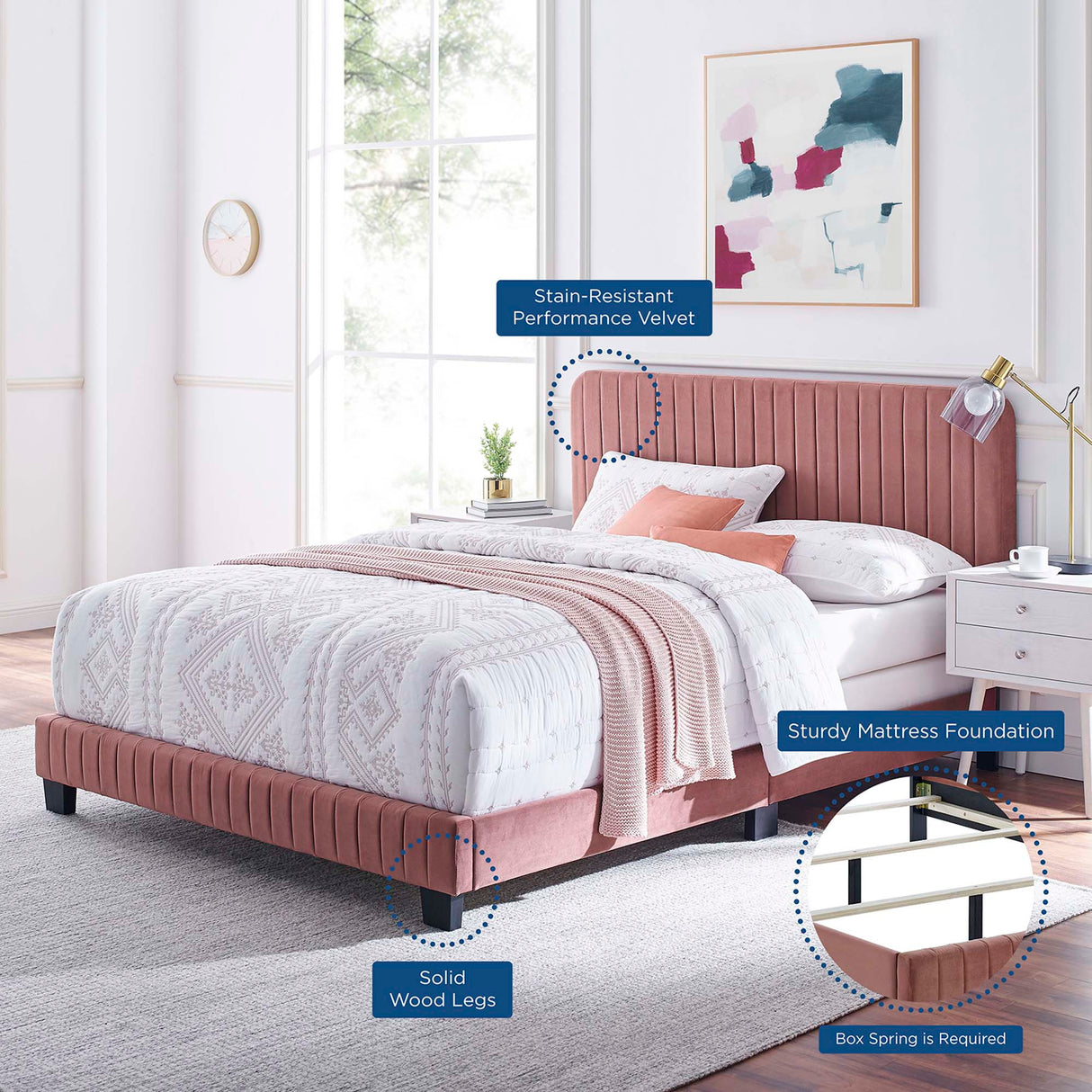 Channel Tufted Performance Velvet Bed