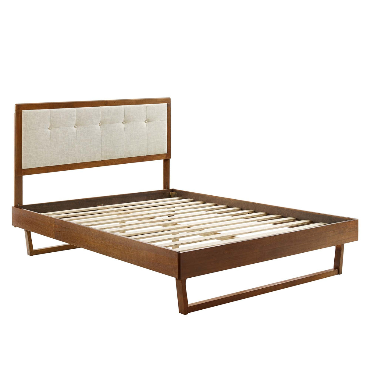 Tufted Wood Platform Bed with Angular Frame