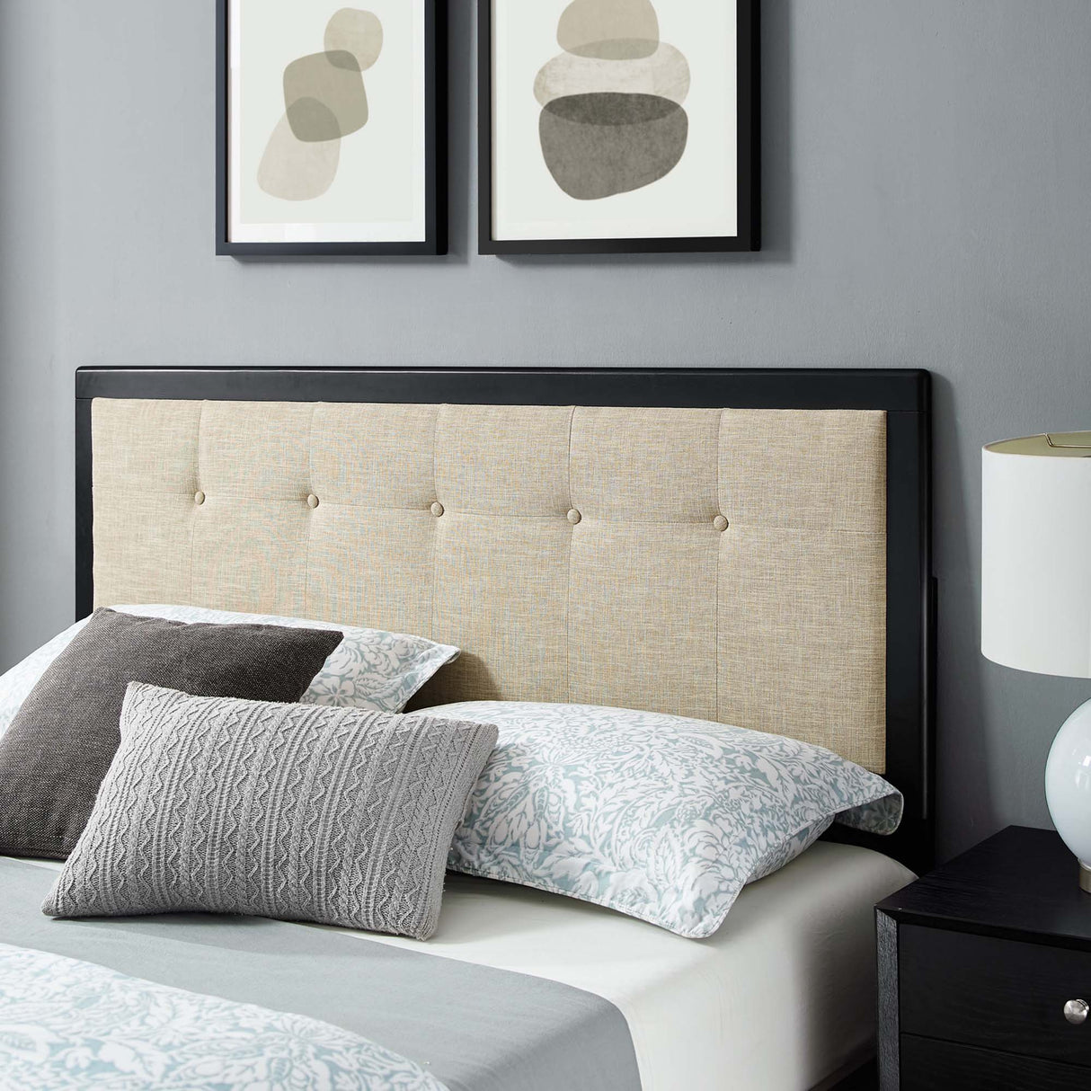 Tufted Wood Platform Bed with Splayed Legs