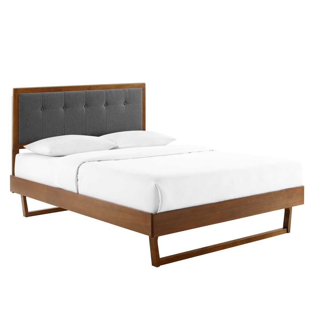 Tufted Wood Platform Bed with Angular Frame