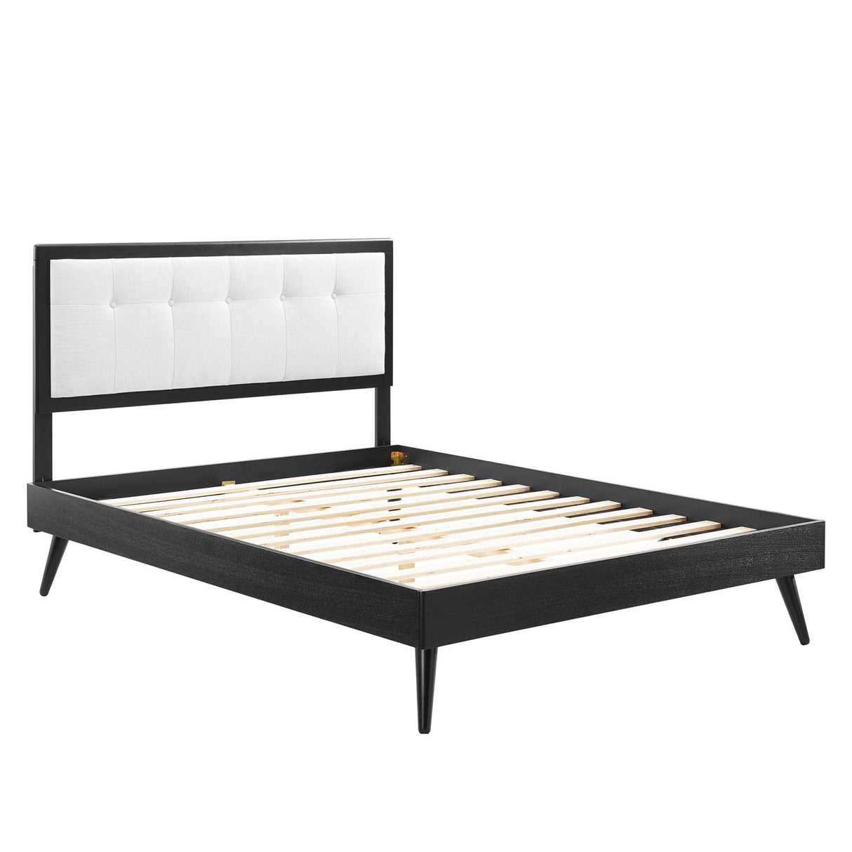 Tufted Wood Platform Bed with Splayed Legs