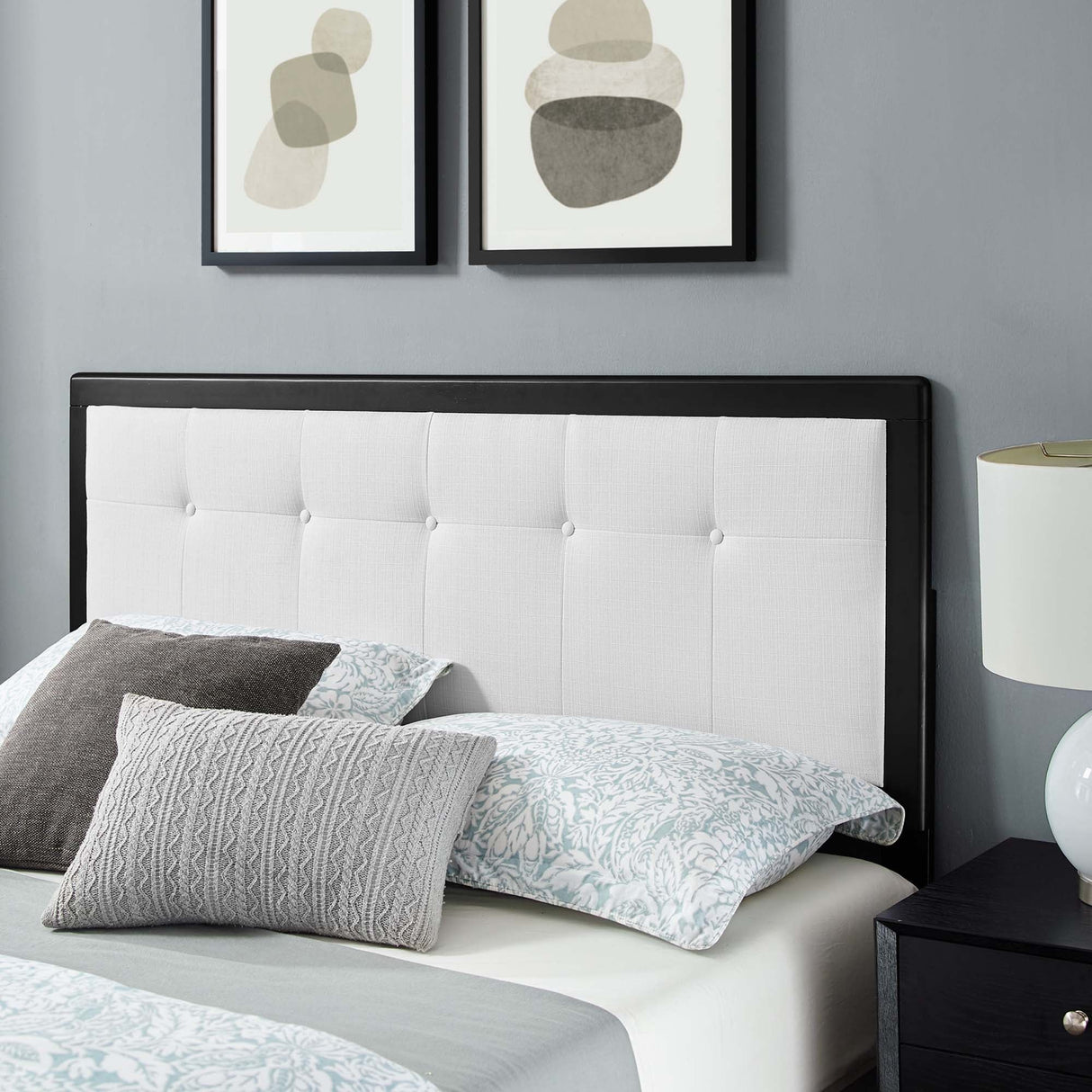 Tufted Wood Platform Bed with Splayed Legs