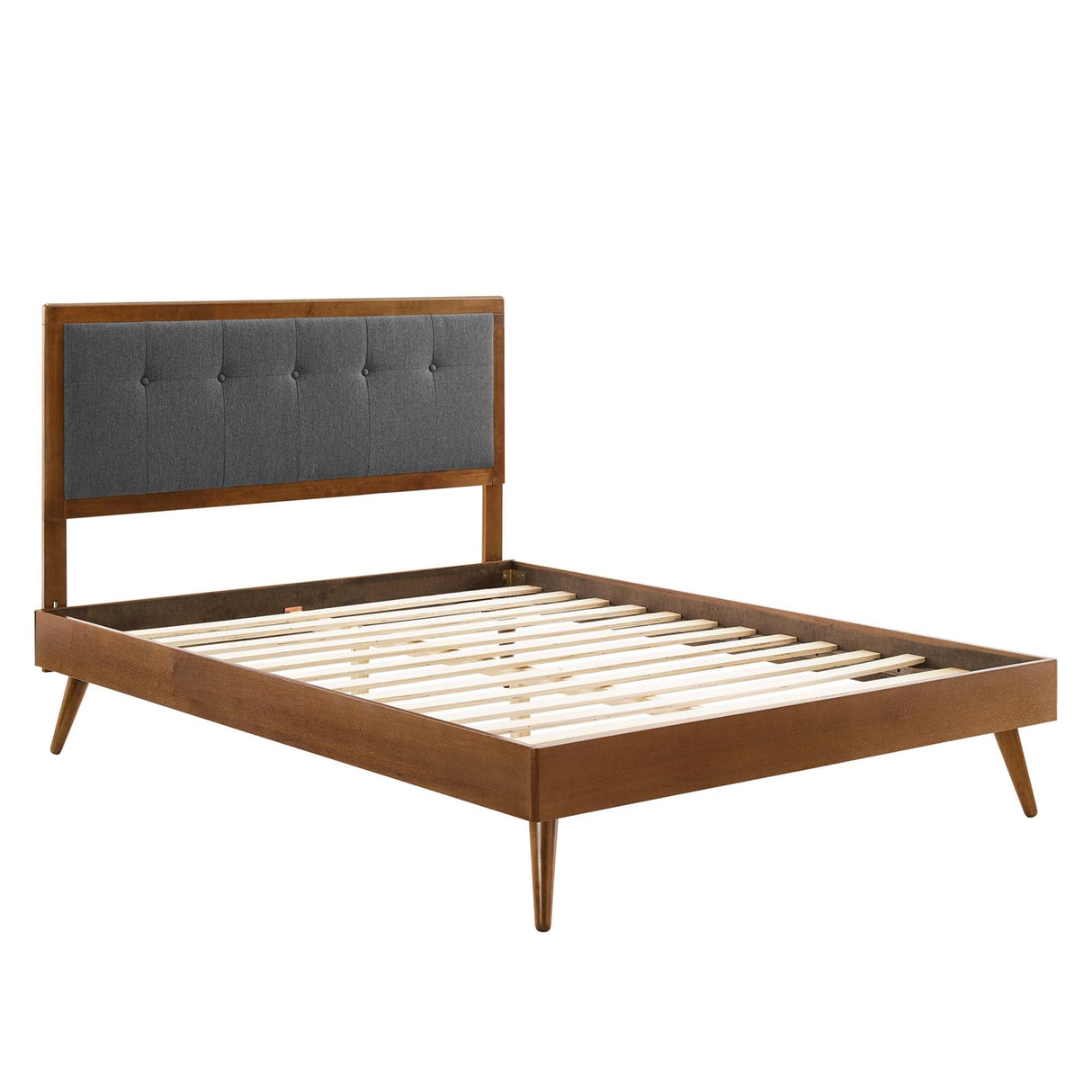 Tufted Wood Platform Bed with Splayed Legs