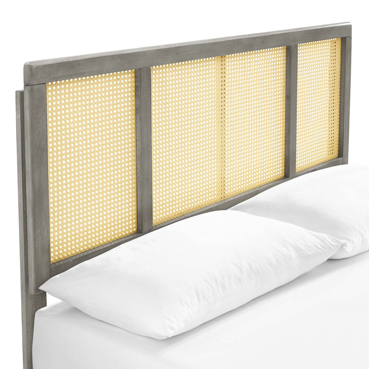Cane and Wood Platform Bed with Splayed Legs