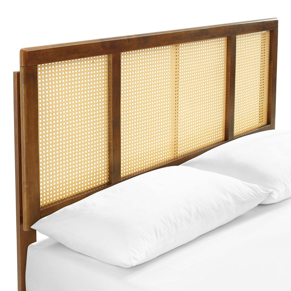 Cane and Wood Platform Bed with Splayed Legs