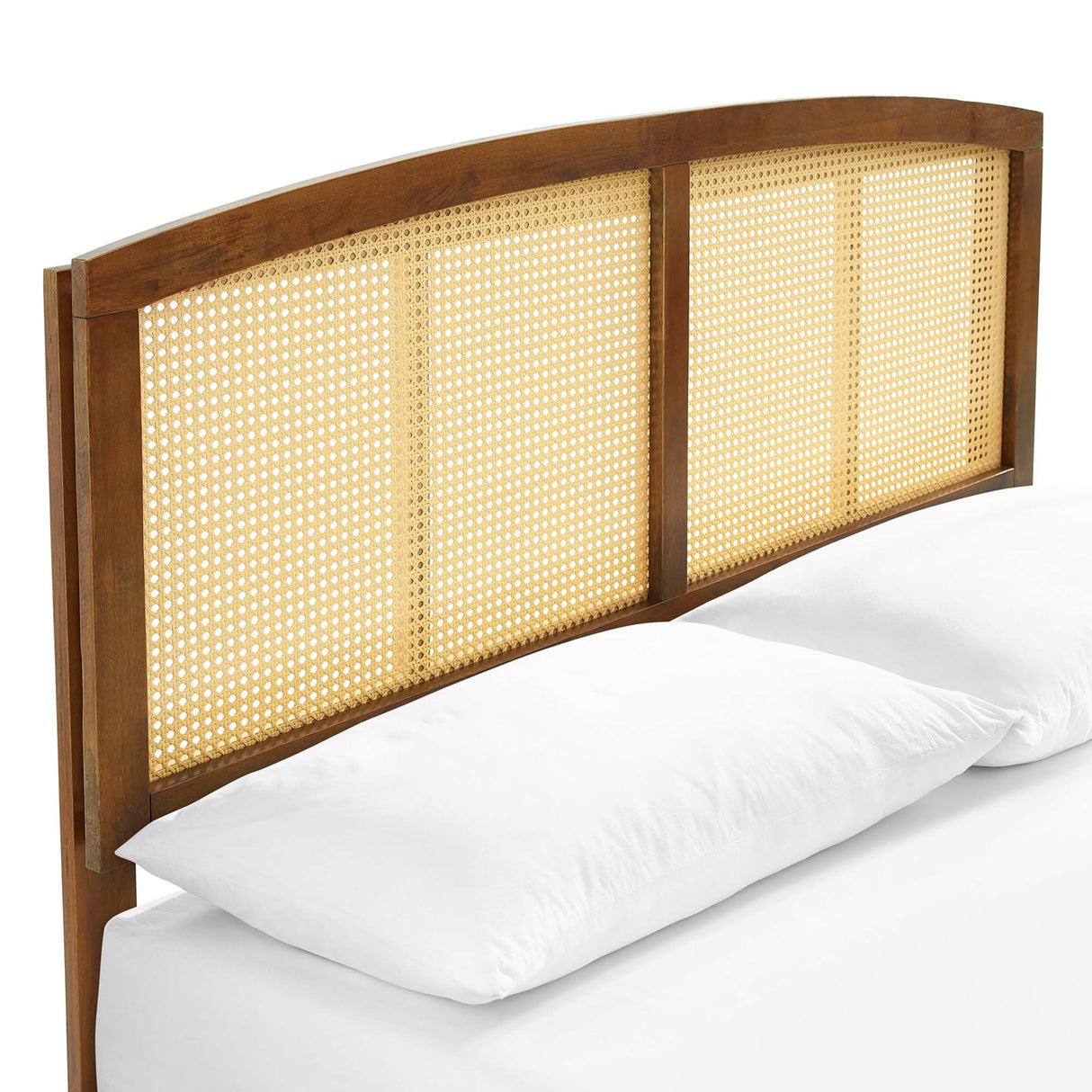 Cane and Wood Platform Bed with Splayed Legs