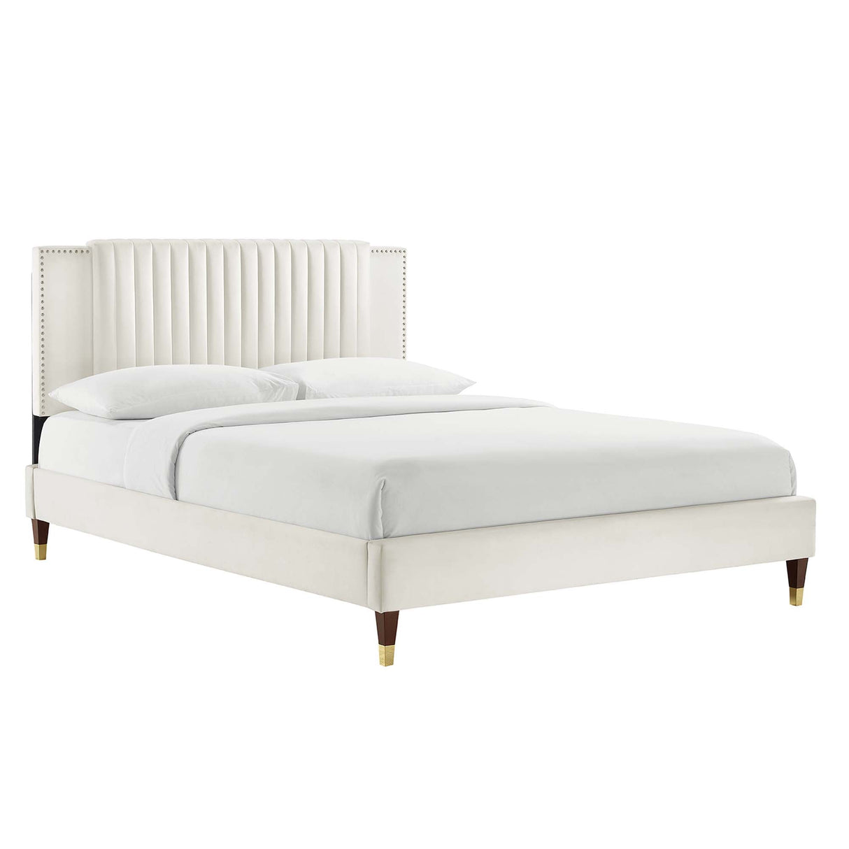 Channel Tufted Performance Velvet Platform Bed with Nailhead Trim