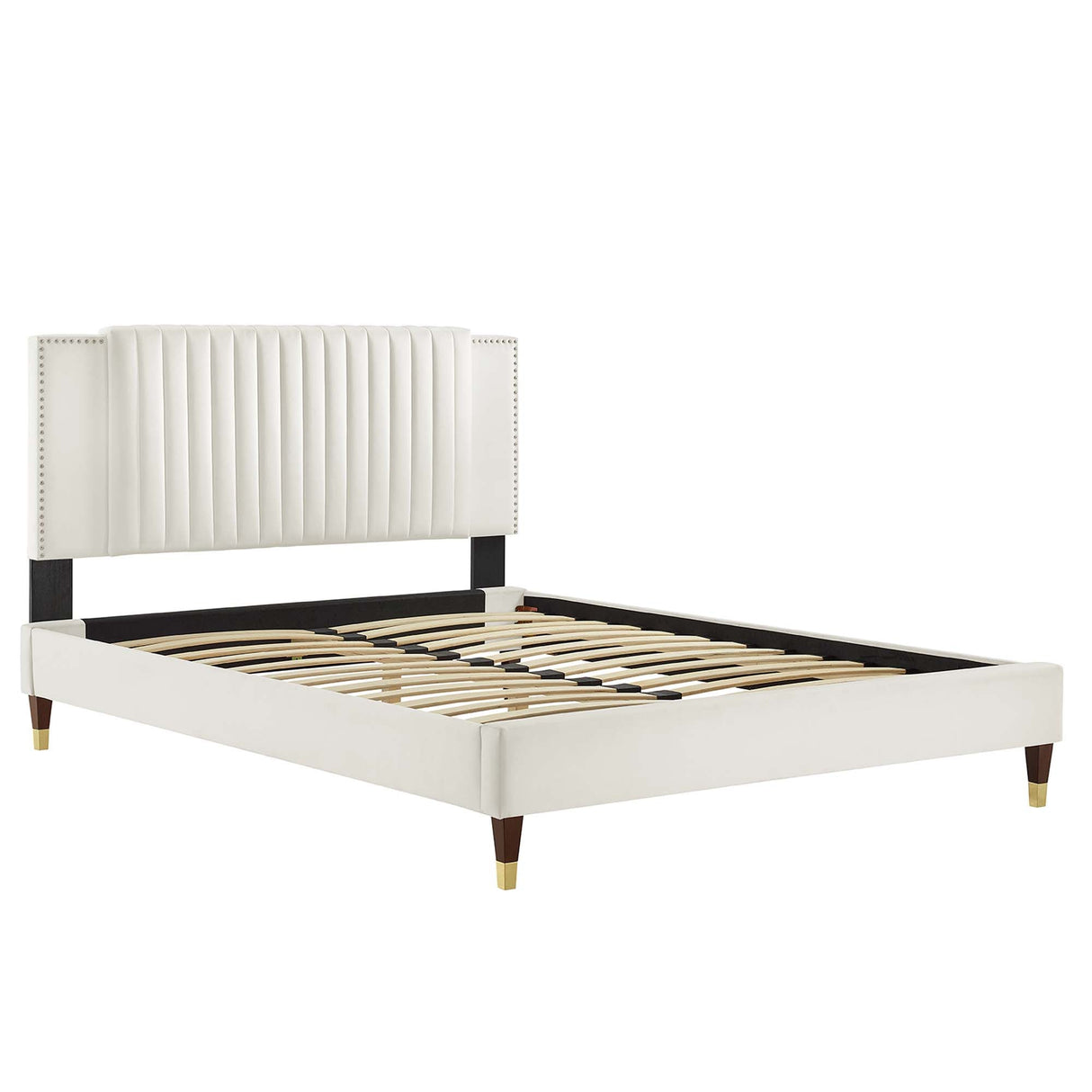 Channel Tufted Performance Velvet Platform Bed with Nailhead Trim