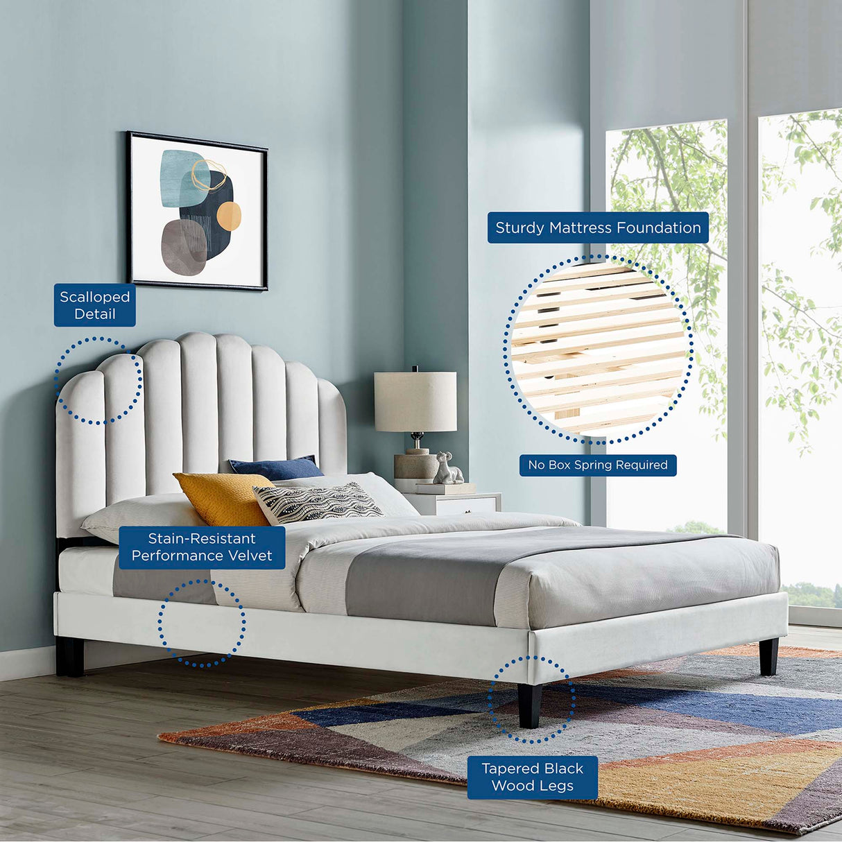 Channel Tufted Scalloped Performance Velvet Platform Bed