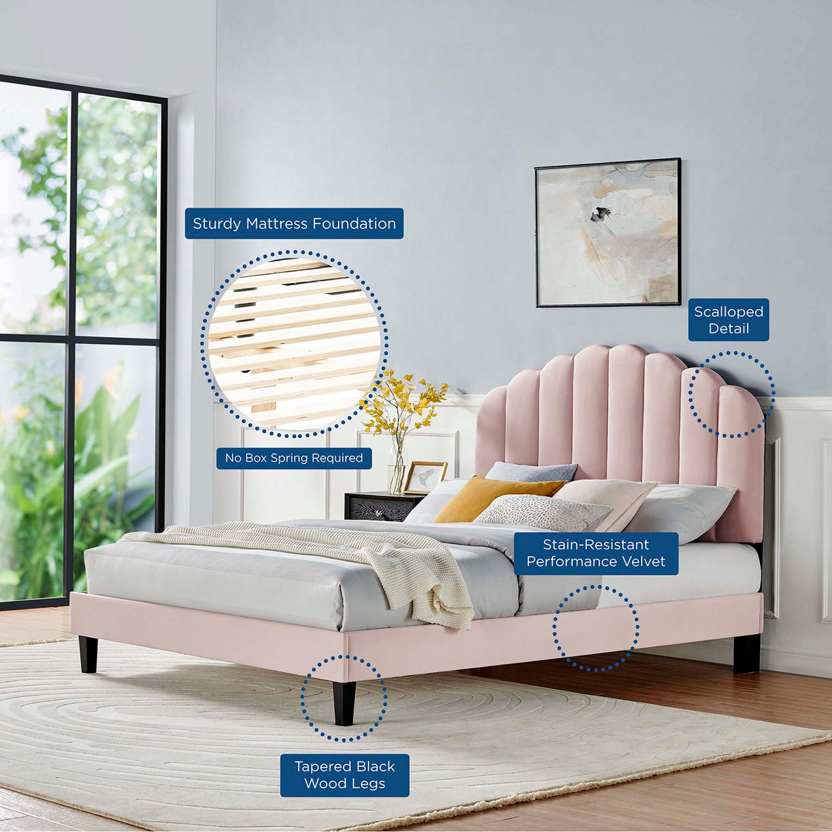 Channel Tufted Scalloped Performance Velvet Platform Bed