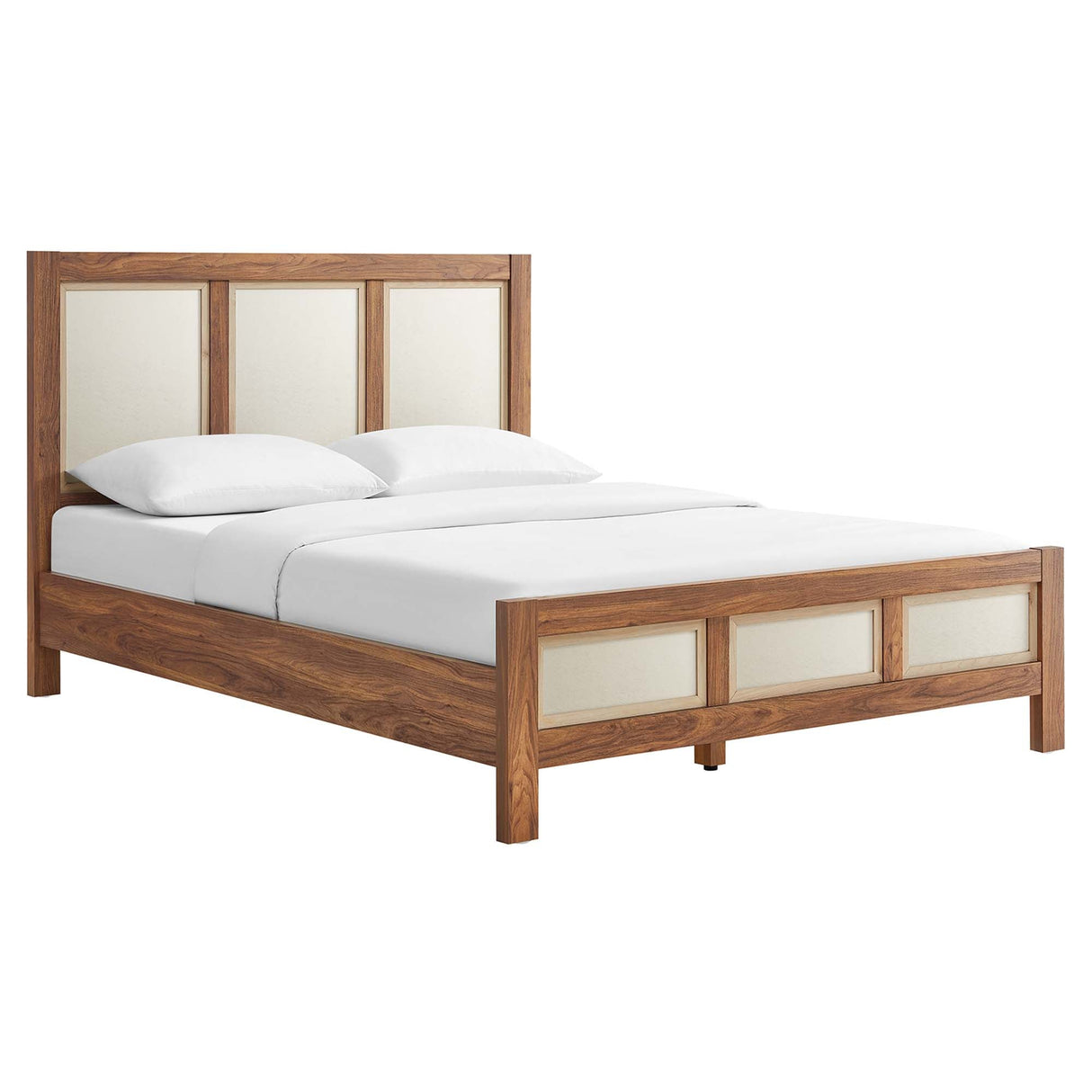 Queen Walnut Wood Grain Mid-Century Modern Platform Bed