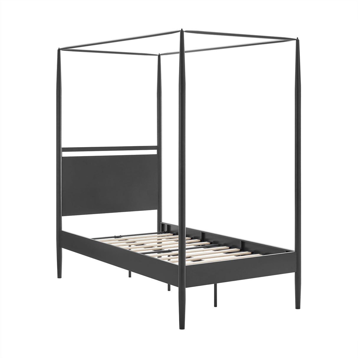 4-Poster Canopy Metal Platform Bed with Adjustable Cushioned Headboard