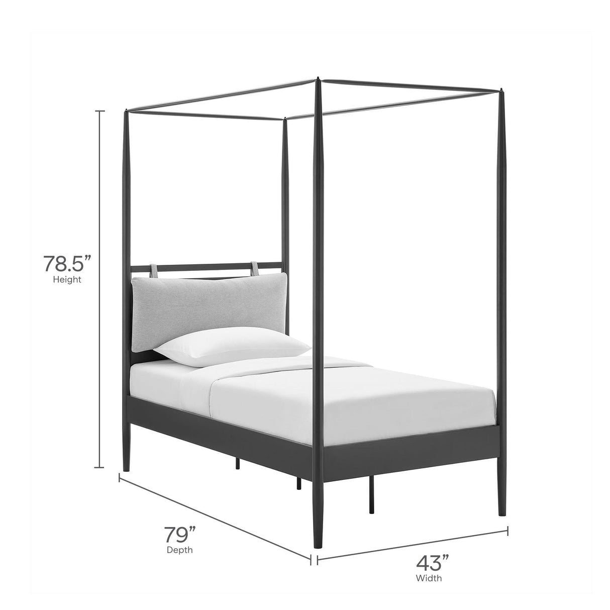 4-Poster Canopy Metal Platform Bed with Adjustable Cushioned Headboard