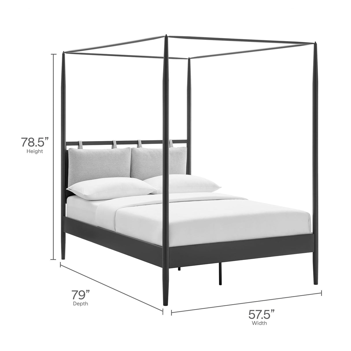 4-Poster Canopy Metal Platform Bed with Adjustable Cushioned Headboard