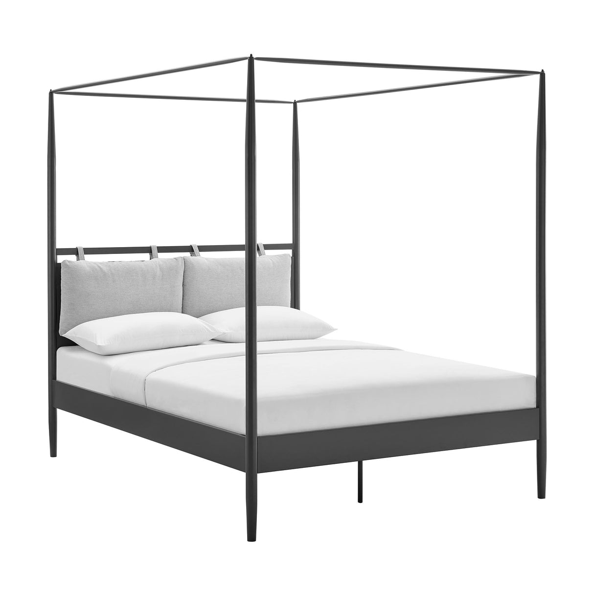 4-Poster Canopy Metal Platform Bed with Adjustable Cushioned Headboard