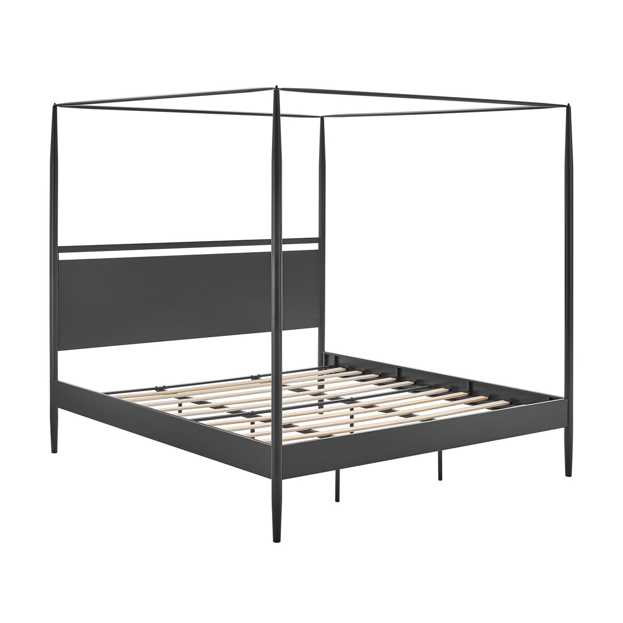 4-Poster Canopy Metal Platform Bed with Adjustable Cushioned Headboard