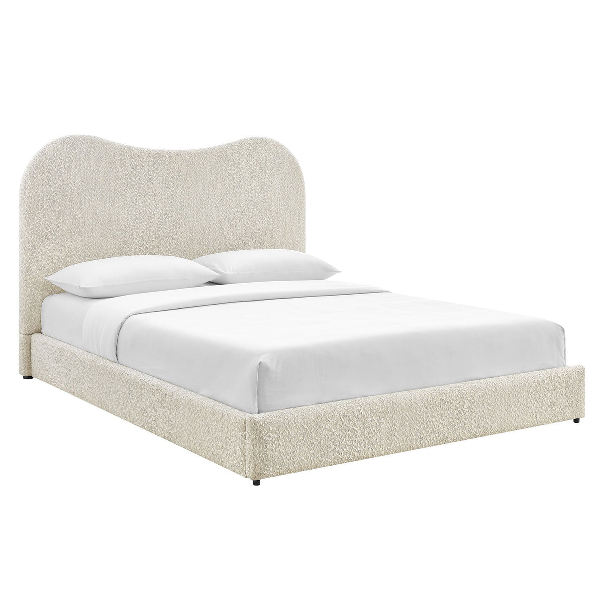 Sculptural Boucle Queen Platform Bed