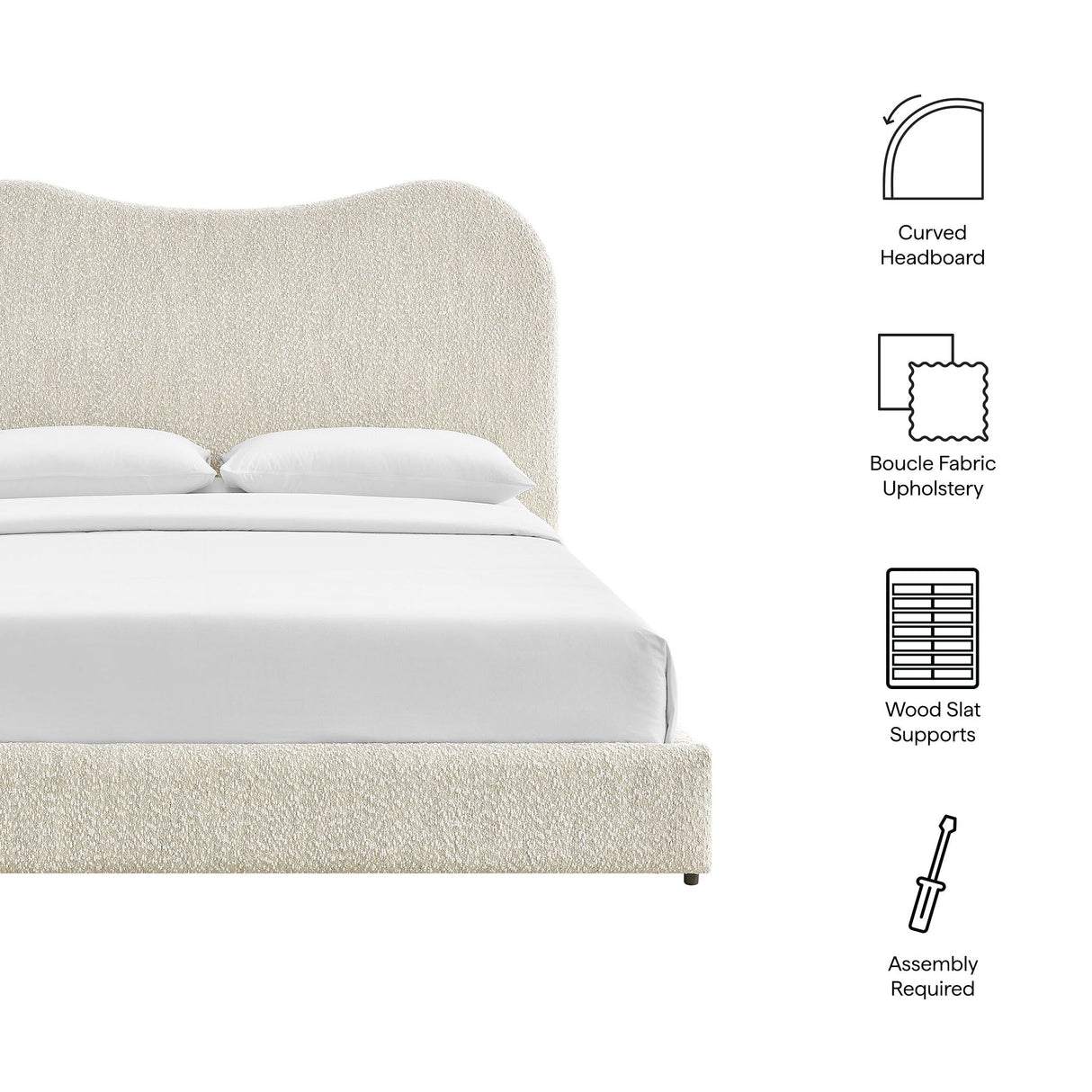 Sculptural Boucle Queen Platform Bed