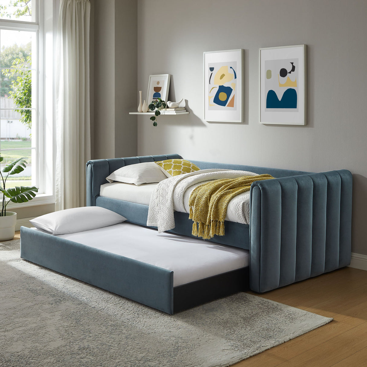 Channel Tufted Performance Velvet Twin Daybed with Trundle
