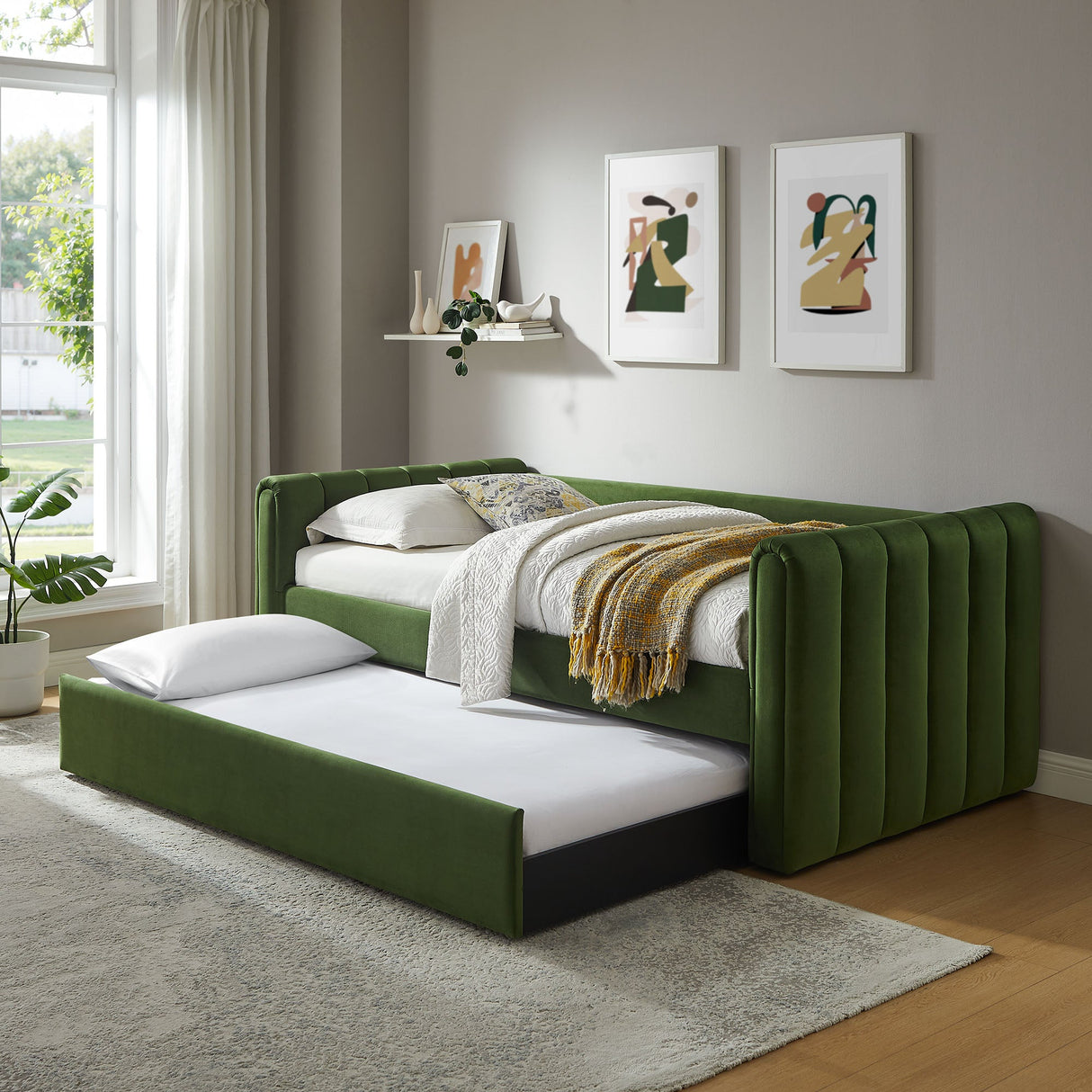 Channel Tufted Performance Velvet Twin Daybed with Trundle