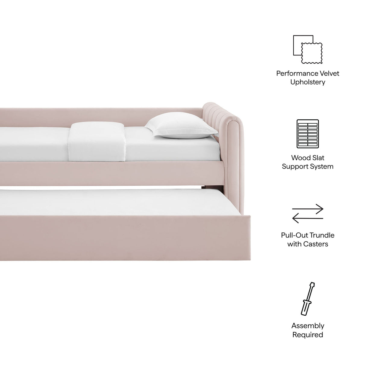 Channel Tufted Performance Velvet Twin Daybed with Trundle