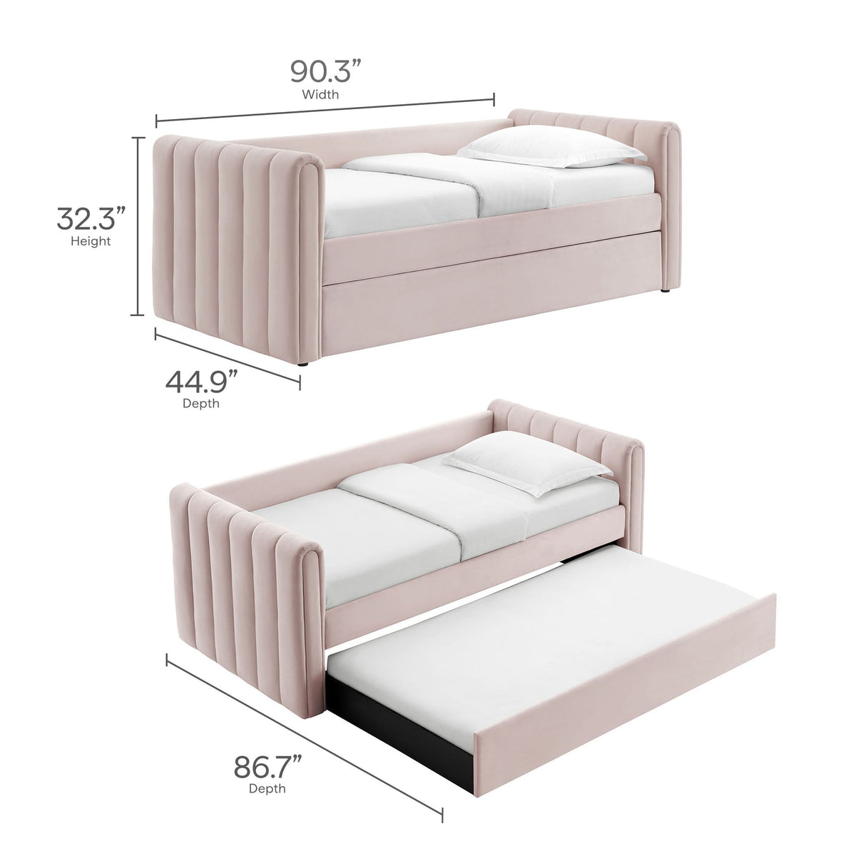 Channel Tufted Performance Velvet Twin Daybed with Trundle