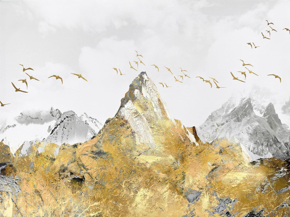 Golden Mountain Flight Hand-painted Textured Canvas