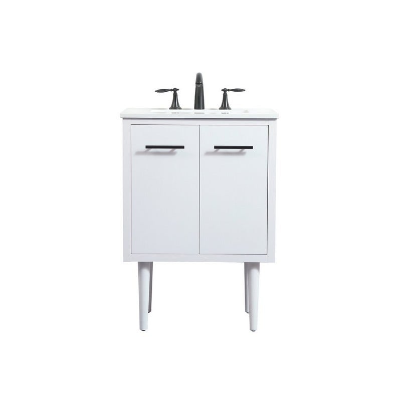 Cyrus 24 Inch White Single Sink Vanity with Quartz Top