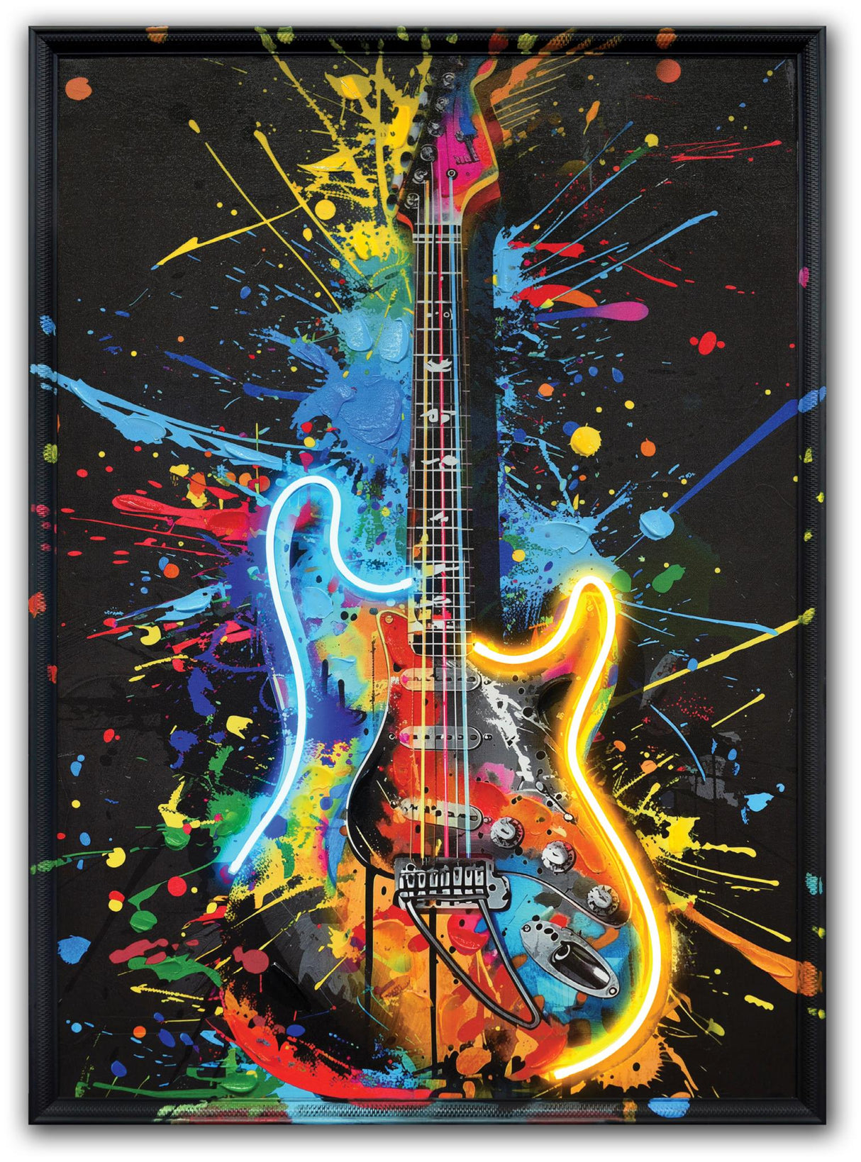 Neon Guitar Splash Hand-painted LED in Frame