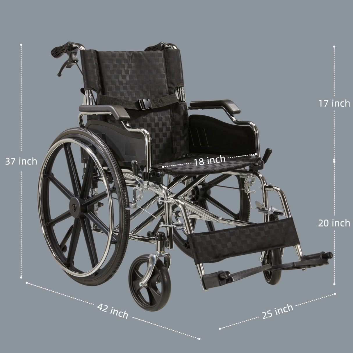 Lightweight Wheelchair Foldable 300 Lbs Capacity 24" Tires Adjustable Seat Belt And Anti Backflip Device Safe And Durable Transport Chair For And Disabled - Silver