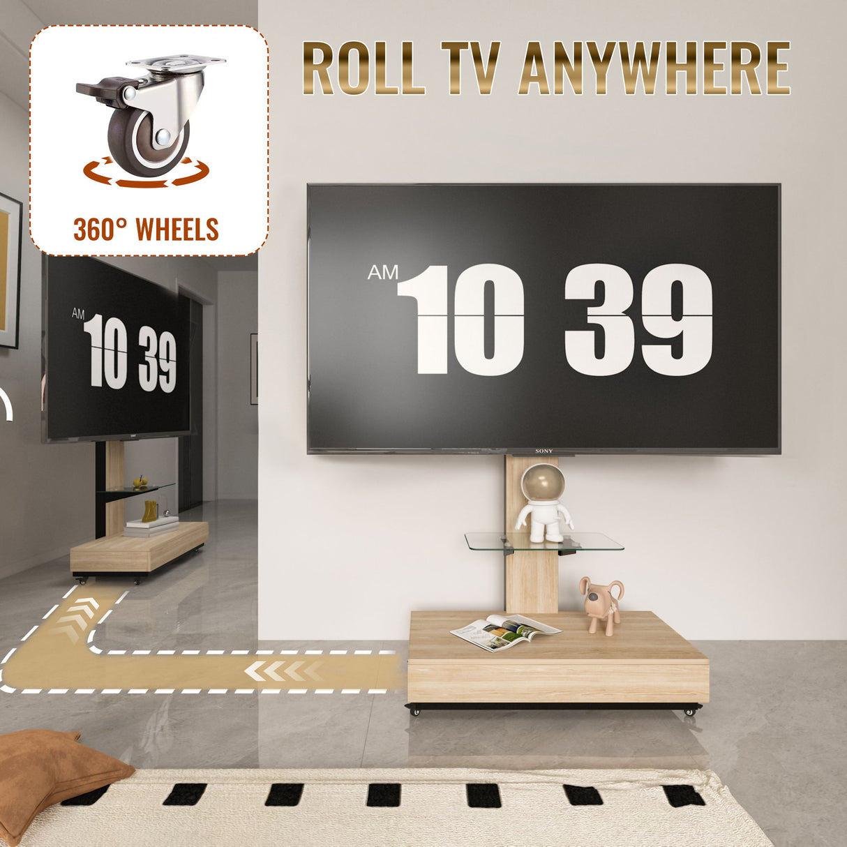 Adjustable Height Mobile TV Cart