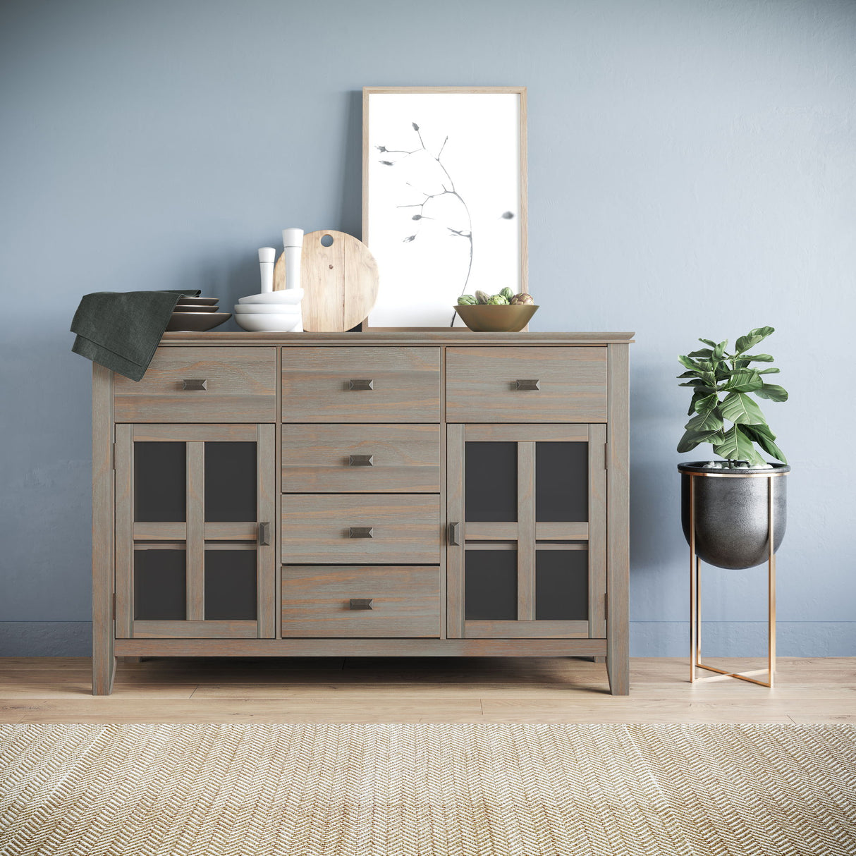Sideboard Buffet Dining Room Cabinet Solid Wood Storage 54x36in
