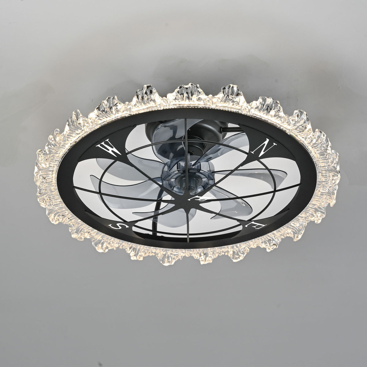 Caged Ceiling Fan With Remote Controlled Dimmable LED Lights, Flush Mount Fan, Low Profile Design - Matte Black